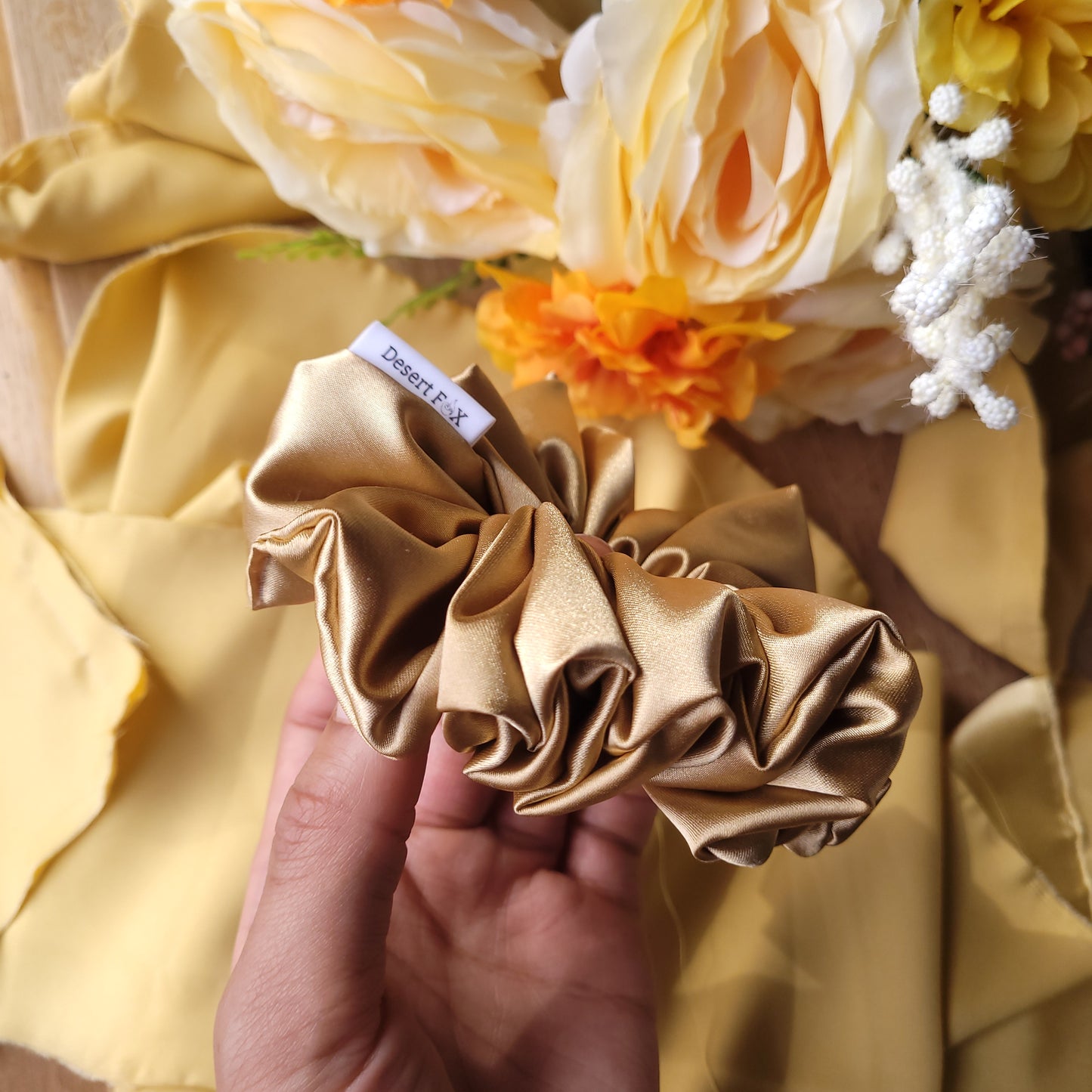 Latte Satin Scrunchie Medium