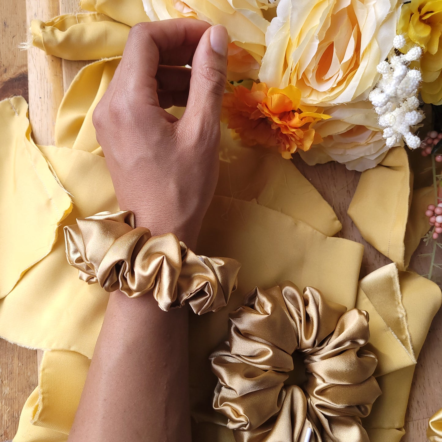 Latte Satin Scrunchie Medium