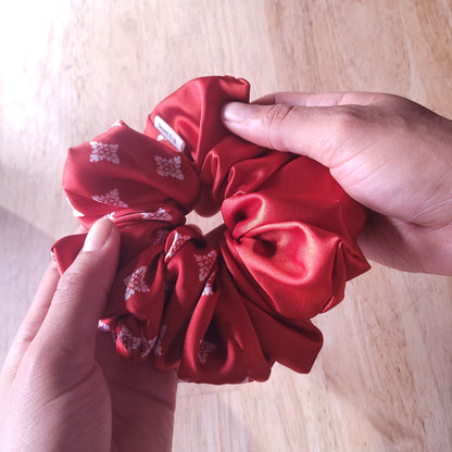 XL Mitch Match Red Star Satin Scrunchie