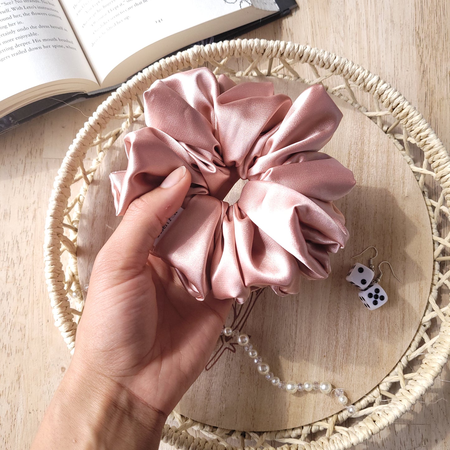 XL Silky Satin Rose Scrunchie