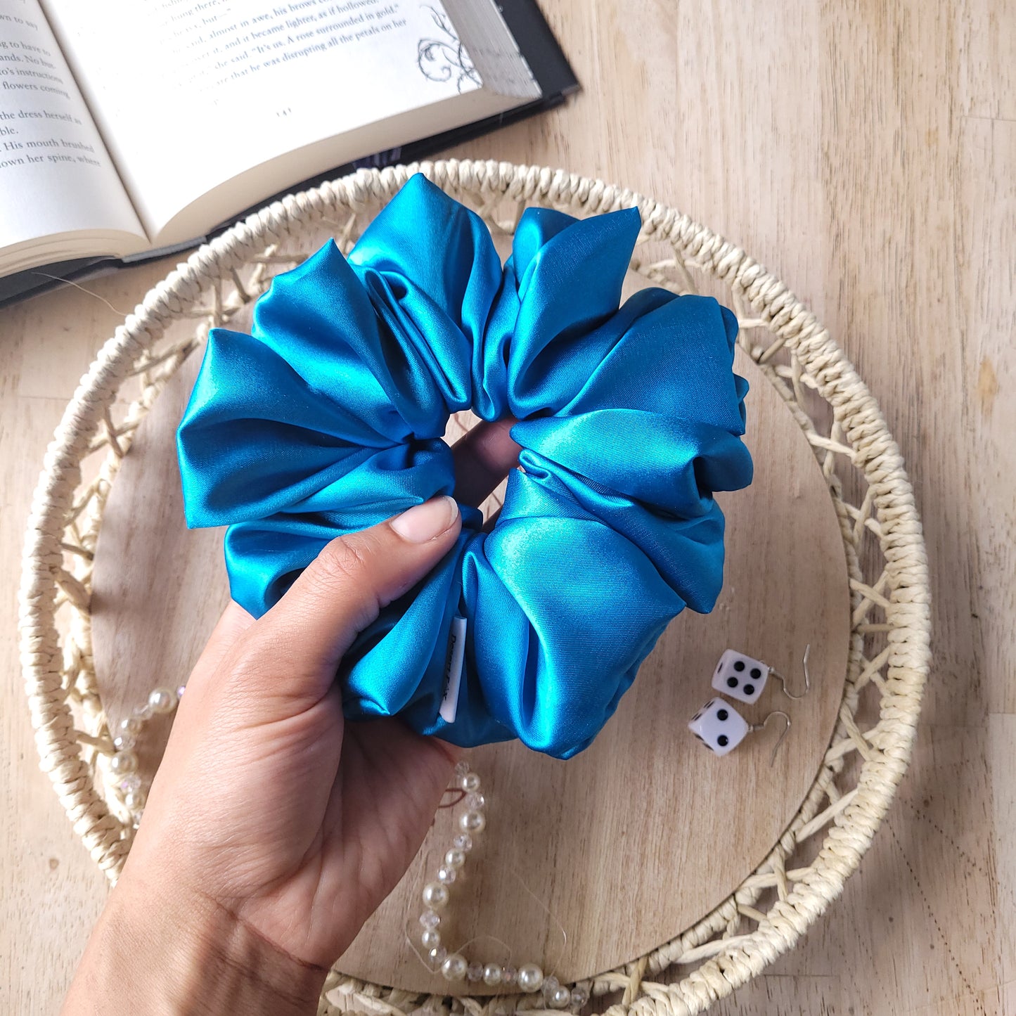 XL Silky Satin Siren Blue Scrunchie