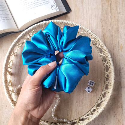 XL Silky Satin Siren Blue Scrunchie