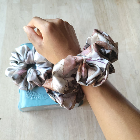 XL Hunter Sage Scrunchie, Vintage Watercolor Design Hair Tie
